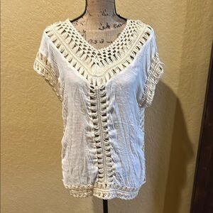 L&B crochet, boho, short sleeve, cream top, XL, like new | offer in description